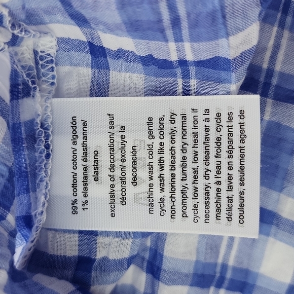 Tommy Hilfiger Women's Blue White Plaid Cotton Popover Short Sleeves Shirt Small - Picture 11 of 15